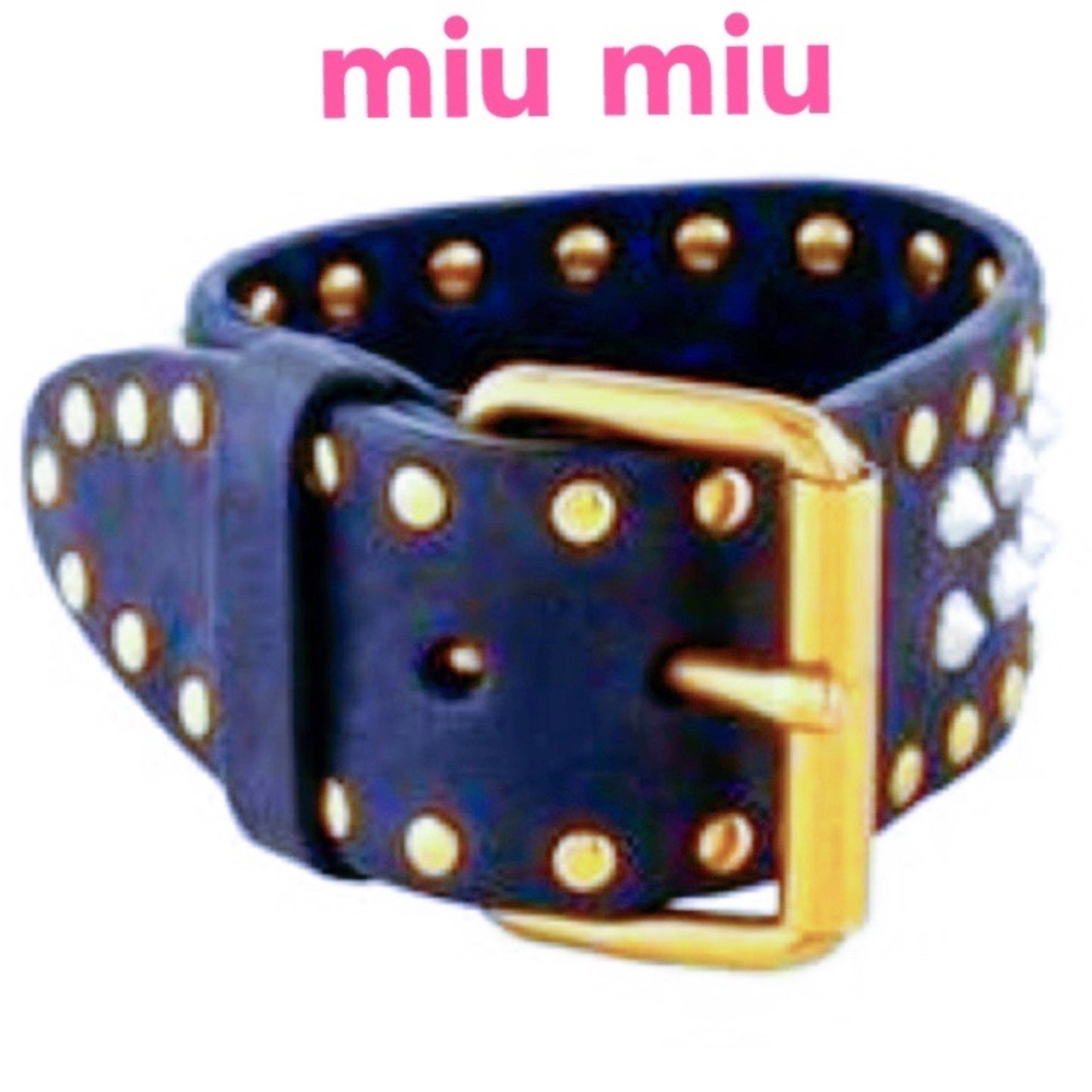 AUTH MIU MIU Studded Leather Bangle Bracelet Cuff